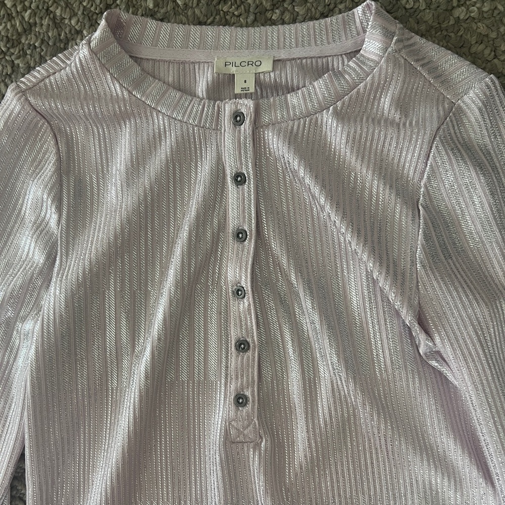 NWT Pilcro Anthropologie Andie Henley Top Lavender Shimmer S